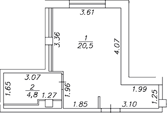Планировка — Artel 17/52 (ex.Gler), Студия, 25 м²