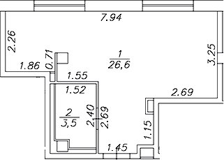 Планировка — Artel 17/52 (ex.Gler), Студия, 30 м²