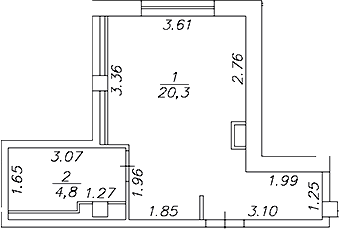 Планировка — Artel 17/52 (ex.Gler), Студия, 25 м²