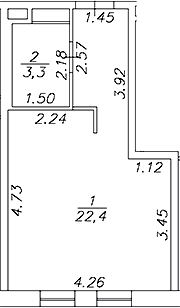 Планировка — Artel 17/52 (ex.Gler), Студия, 26 м²