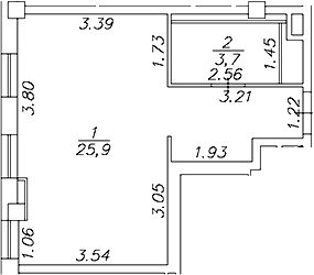 Планировка — Artel 17/52 (ex.Gler), Студия, 30 м²