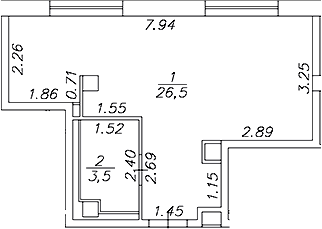 Планировка — Artel 17/52 (ex.Gler), Студия, 30 м²