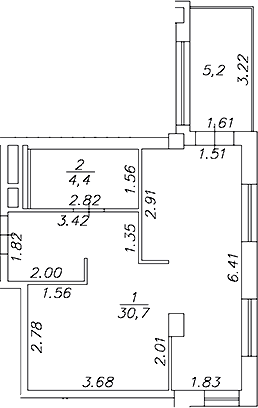 Планировка — Artel 17/52 (ex.Gler), Студия, 35 м²