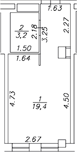 Планировка — Artel 17/52 (ex.Gler), Студия, 23 м²