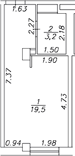 Планировка — Artel 17/52 (ex.Gler), Студия, 23 м²
