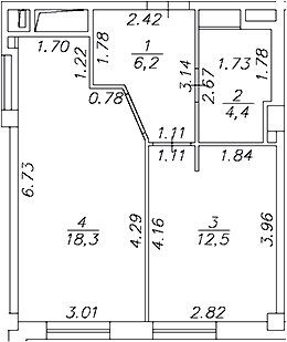 Планировка — Artel 17/52 (ex.Gler), 1-комн., 41 м²