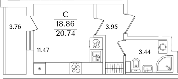 Планировка — Кинопарк, Студия, 19 м²