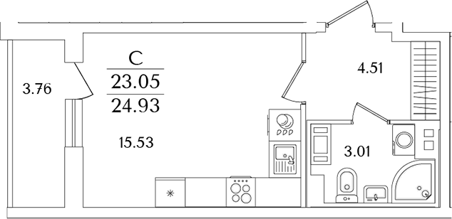 Планировка — Кинопарк, Студия, 23 м²