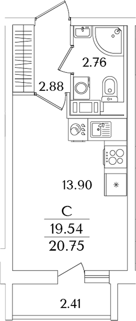 Планировка — Кинопарк, Студия, 20 м²