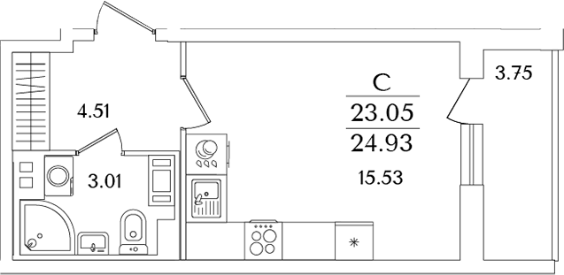 Планировка — Кинопарк, Студия, 23 м²