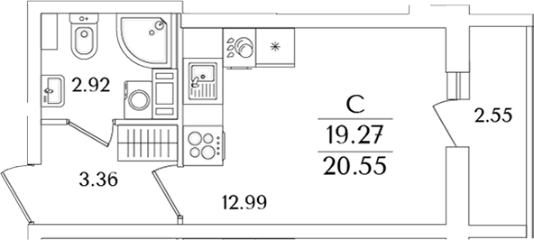 Планировка — Кинопарк, Студия, 19 м²