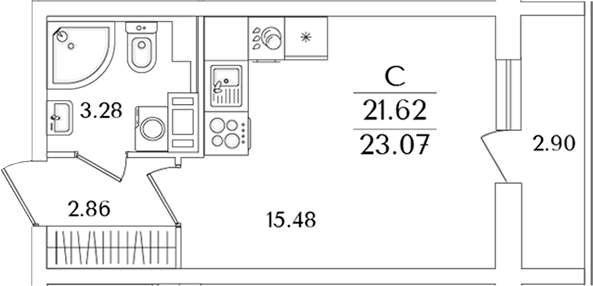 Планировка — Кинопарк, Студия, 22 м²