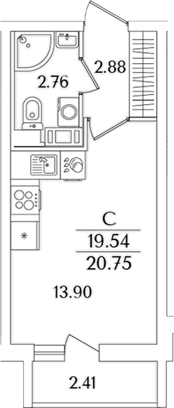 Планировка — Кинопарк, Студия, 20 м²