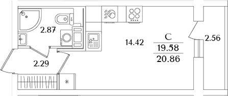 Планировка — Кинопарк, Студия, 20 м²