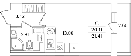 Планировка — Кинопарк, Студия, 20 м²