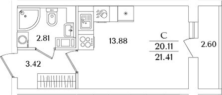 Планировка — Кинопарк, Студия, 20 м²