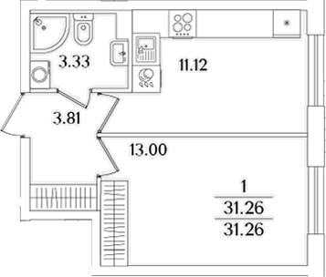 Планировка — Кинопарк, 1-комн., 31 м²