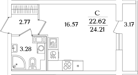 Планировка — Кинопарк, Студия, 23 м²