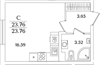 Планировка — Кинопарк, Студия, 24 м²