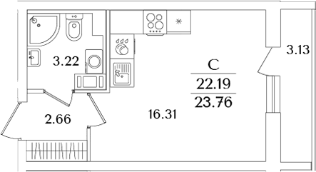 Планировка — Кинопарк, Студия, 22 м²