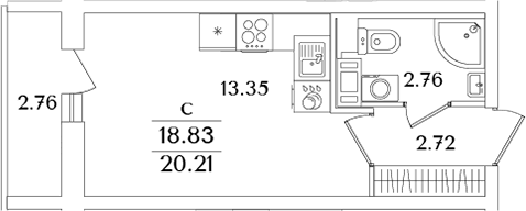 Планировка — Кинопарк, Студия, 19 м²