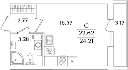 Планировка — Кинопарк, Студия, 23 м²