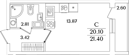 Планировка — Кинопарк, Студия, 20 м²