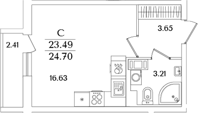 Планировка — Кинопарк, Студия, 23 м²