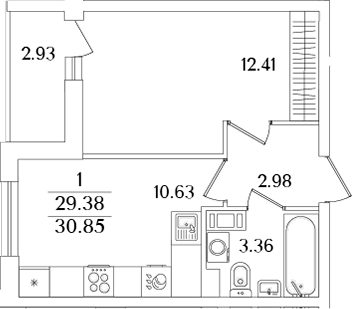 Планировка — Кинопарк, 1-комн., 29 м²