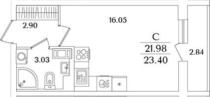 Планировка — Кинопарк, Студия, 22 м²