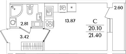 Планировка — Кинопарк, Студия, 20 м²