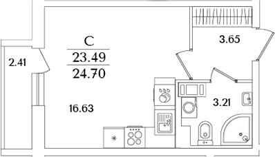 Планировка — Кинопарк, Студия, 23 м²