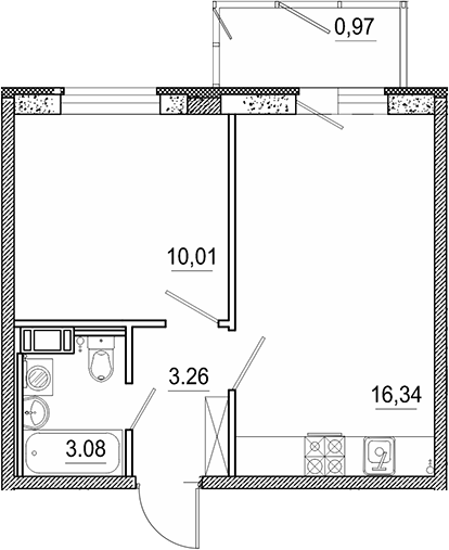 Планировка — Экоквартал Гармония, 2-комн., 33 м²