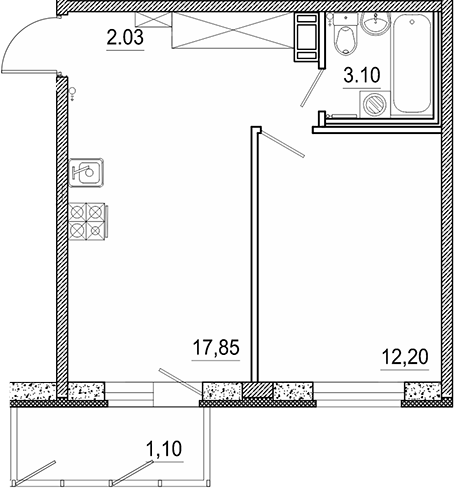 Планировка — Экоквартал Гармония, 2-комн., 35 м²