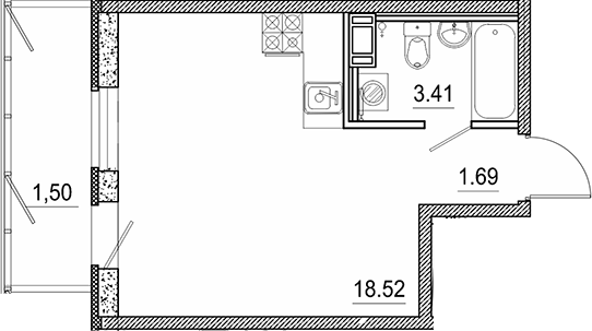 Планировка — Экоквартал Гармония, Студия, 24 м²