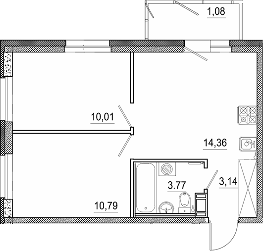 Планировка — Экоквартал Гармония, 2-комн., 42 м²