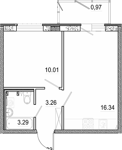 Планировка — Экоквартал Гармония, 2-комн., 33 м²