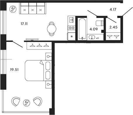 Планировка — 17/33, 2-комн., 47 м²
