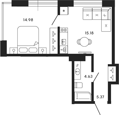 Планировка — 17/33, 1-комн., 40 м²