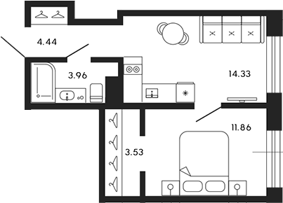 Планировка — 17/33, 1-комн., 38 м²
