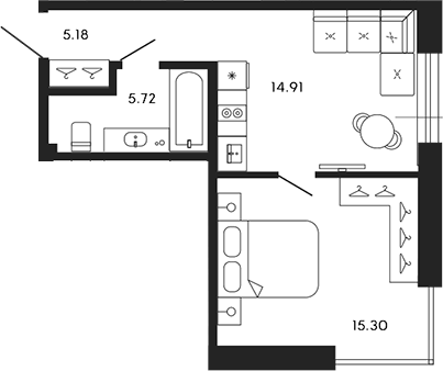 Планировка — 17/33, Студия, 41 м²