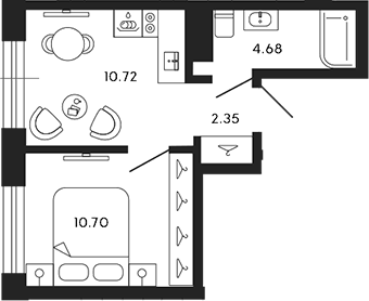 Планировка — 17/33, 1-комн., 28 м²