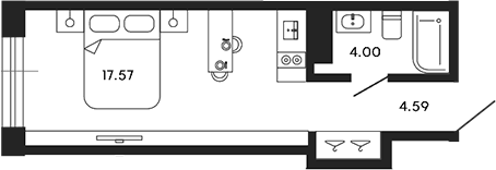 Планировка — 17/33, Студия, 26 м²