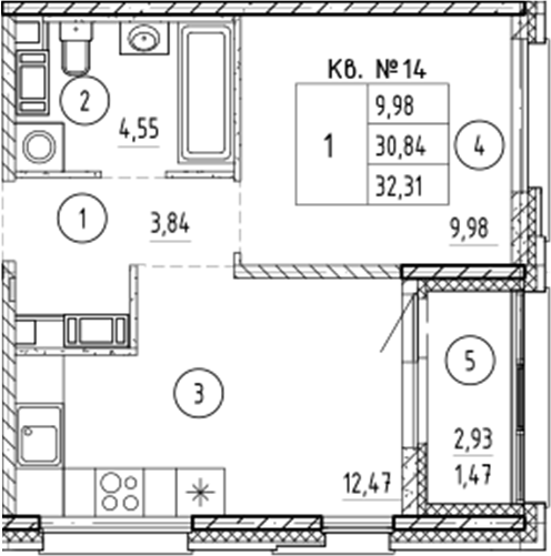 Планировка — PLUS Пулковский, 1-комн., 31 м²