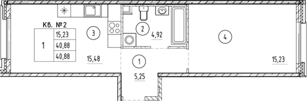 Планировка — PLUS Пулковский, 1-комн., 41 м²