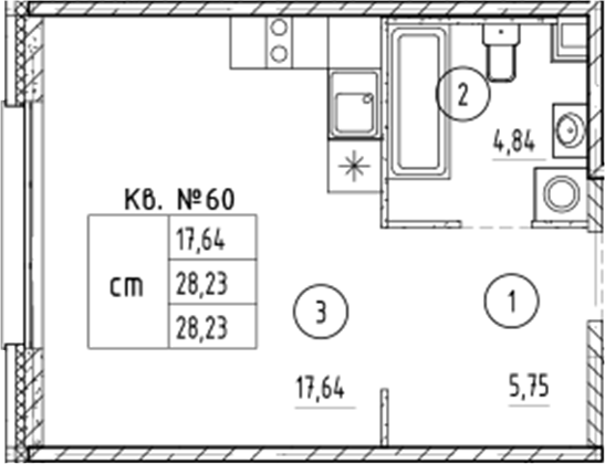 Планировка — PLUS Пулковский, Студия, 28 м²