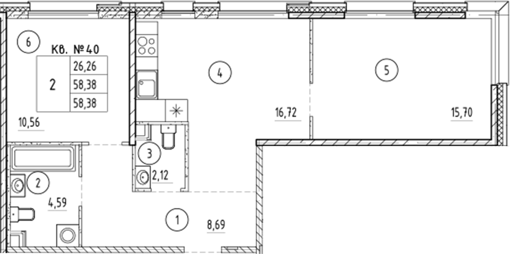Планировка — PLUS Пулковский, 2-комн., 58 м²