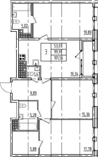 Планировка — Дефанс, 4-комн., 100 м²