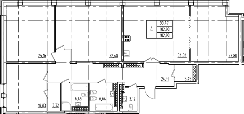 Планировка — Дефанс, 4-комн., 183 м²
