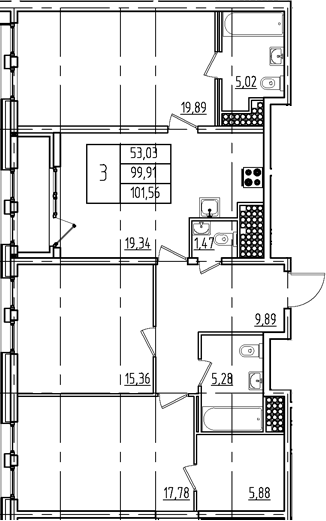 Планировка — Дефанс, 4-комн., 100 м²
